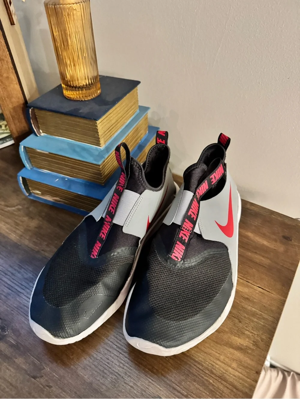 Nike Kids Slip-On Athletic Shoes - Black, Gray & Red 7Y